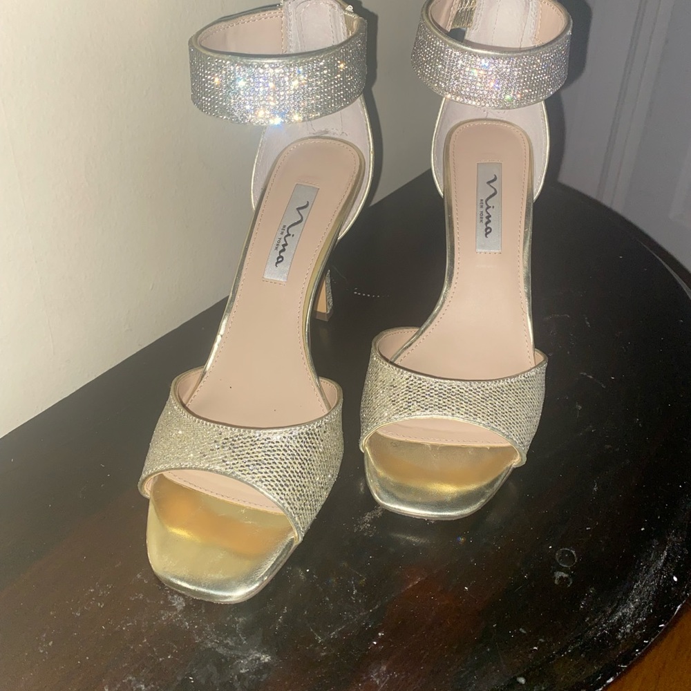 Nina Gold Ankle Strap Heels size 8